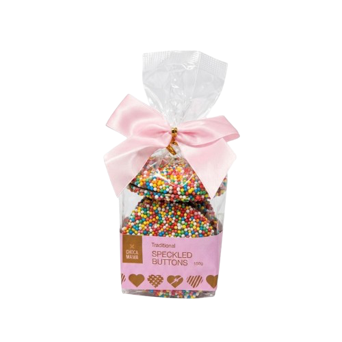 Chocolate Freckled Button Pink Ribbon -150g