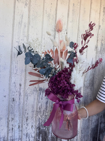 🌸 Dried/ Preserved Flowers Arrangement in Glass Vase