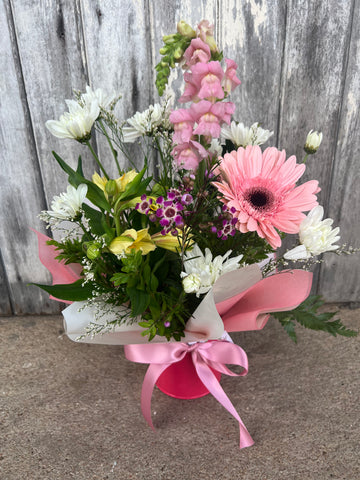 Mixed Flowers In Metal Bucket